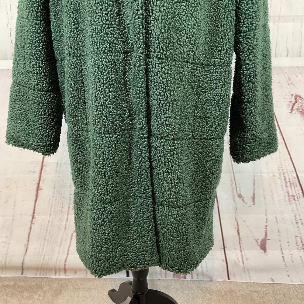 Monrow Teddy Coat Women L Green Faux Fur Sherpa Mid Length Chic Edgy Mob Wife - Picture 7 of 15